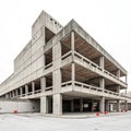 Brutalist parking garage isolated on white background