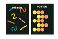 Brutalist posters set with naive playfull shapes and smile stickers
