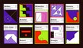 Brutalist vertical covers, brutalist posters. Set of abstract geometric futuristic figures with a thin line