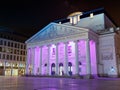 Bruxelles, Belgium - Apr 2019: Facade view theatre royal de la Monnaie in Bruxelles Belgium illuminated at night