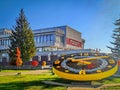 Flower clock decoration near Philharmonic building in Bryansk