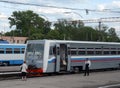 Passengers boarding in the RA-1 rail bus at Bryansk station. Royalty Free Stock Photo