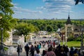 Bryansk, Russia - September 17, 2018: People on the pedestrian stairs on the City Day holiday