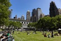 Bryant Park Lawn with People on a Beautiful Spring Day in New York City