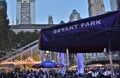 Bryant Park NYC Evening Winter Holiday Lights and Background Christmas Holidays Season New York City Royalty Free Stock Photo