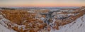 Bryce Canon Panorama Sunset colors- snow and winter - mountains Royalty Free Stock Photo