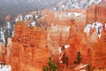 Bryce Canyon panorama with snow in Winter with red rocks. Royalty Free Stock Photo