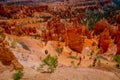 BRYCE CANYON, UTAH, JUNE, 07, 2018: Hikers in Bryce Canyon hiking in beautiful nature landscape with hoodoos, pinnacles