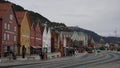 Bryggen, Bergen, Norway, with FlÃÂ¸ien and Ulriken mountains in the background.