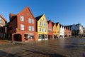 Bryggen, Bergen, Norway - November 2019. Wooden houses of UNESCO Worl Heritage site - tourist attraction in Bergen