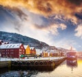Bryggen street in the bay in Bergen, Norway