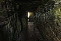 Bryn Celli Ddu neolithic burial chamber overlying a henge monument Isle of Anglesey North Wales. Interior shot Royalty Free Stock Photo