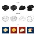 Brynza, smoked, colby jack, pepper jack.Different types of cheese set collection icons in black, flat, outline web