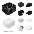 Brynza, smoked, colby jack, pepper jack.Different types of cheese set collection icons in black,monochrom style vector
