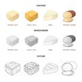 Brynza, smoked, colby jack, pepper jack.Different types of cheese set collection icons in cartoon,outline,monochrome