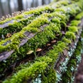 (Bryophyta) covers a fallen tree trunk in a forested area, with dewdrops Royalty Free Stock Photo