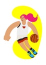Cartoon basketball girl ball possesion try to rush