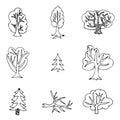 Hand drawn tree collection. Set of trees silhouettes isolated on white Royalty Free Stock Photo