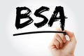 BSA - Body Surface Area acronym with marker, concept background