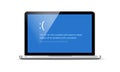 BSOD screen death error system crash laptop. Computer bluescreen bsod operating system alert
