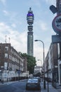 The BT Tower, a communications tower located in Fitzrovia, London Royalty Free Stock Photo