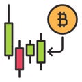 BTC with arrow and Candlestick Chart vector Bitcoin Investment colored icon or sign Royalty Free Stock Photo