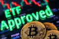 Btc Bitcoin metal coin and EFT Approved text - AI Generated