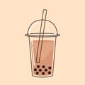 Pearl milk tea isolated on a blue background. black pearls is Taiwanese.