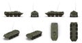 BTR-80 amphibious armoured personnel carrier renders set from different angles on a white. 3D illustration