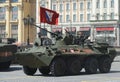The BTR-82A is an Russian 8x8 wheeled amphibious armoured personnel carrier (APC) with Marines. Royalty Free Stock Photo