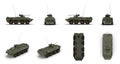 BTR-80 wheeled armoured vehicle personnel carrier renders set from different angles on a white. 3D illustration