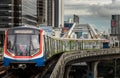 BTS Sky Train is running in downtown pass through skycrapers business building