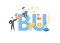 BU, Business Unit. Concept with keyword, people and icons. Flat vector illustration. Isolated on white.