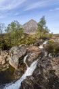 Buachaille Etive Mor and River Coupall falls Royalty Free Stock Photo