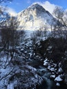 Buachaille Etive Mor in winter snow covered at Glencoe by Rannoch Moor West Highlands