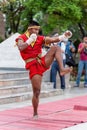 Buakaw Banchamek Famouse Muay Thai Fighter during Wai Kru Ceremony at Tree Kings Monument in Chiang Mai, Thailand on 17 March 2023 Royalty Free Stock Photo