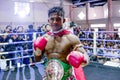 Buakaw Banchamek Thai welterweight Muay Thai kickboxer, Take photo on the ring after wining the fight at 15 Aug 2014 Chiangrai,