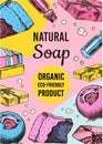 Bubble Bath soap poster or banner. Washing hands in vintage style. Homemade packaging. Organic cosmetic, natural lather