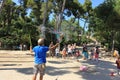 Bubble blower for children and adults in a parc Royalty Free Stock Photo