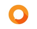 Bubble Chat Icon Inside Orange Circle With Long Shadow Using For Presentation, Website And Application Royalty Free Stock Photo