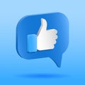 Bubble chat with like. 3d thumbs up icon. Facebook thumb up like. Royalty Free Stock Photo