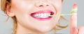 Bubble chewing girl, bubble gum portrait. Teeth whitening. Closeup face, smile. Woman makeup, bubblegum, gum