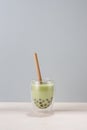 Bubble green Tea glasses with drink straw on white background