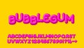 Bubble gum font, brush candy. English alphabet and numbers sign. Vector illustration Royalty Free Stock Photo