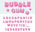 Bubble gum font design. Sweet ABC letters and numbers. Royalty Free Stock Photo