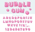 Bubble gum font design. Sweet ABC letters and numbers.