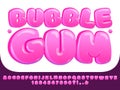 Bubble gum font. Sweet pink chubby letters, glossy lollipop candy numbers and funny alphabet bubbles display typeface Royalty Free Stock Photo