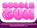 Bubble gum font. Sweet pink chubby letters, glossy lollipop candy numbers and funny alphabet bubbles display typeface vector set Royalty Free Stock Photo