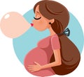 Bubble Gum Pregnant Woman Vector Cartoon