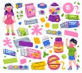 Bubble Gum and Sweet Chewing Gum Vector Set